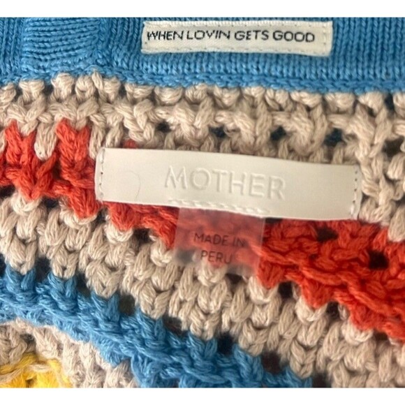 MOTHER The Cinch Candy Stripe Crochet Halter Crop Top Tie Back XS Festival Boho - Picture 6 of 8